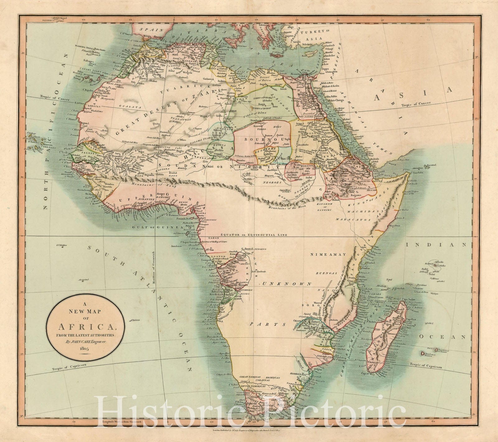 Historic Map - Africa, From the Latest Authorities, 1805, John Cary v1
