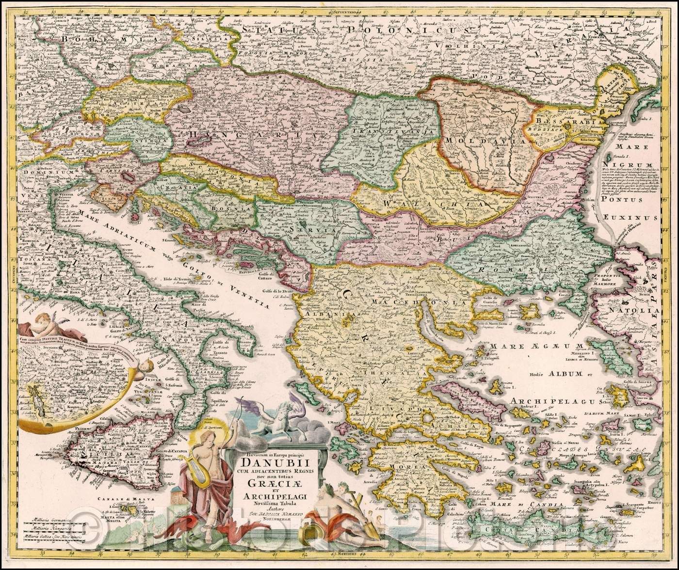 Historic Map - Fluviorum in Europa principis Danubii Cum Adiacentiibus Regnis nec non tot, 1720 - Vintage Wall Art