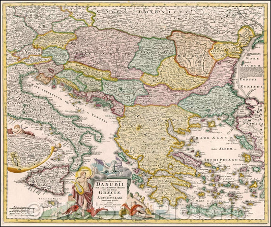 Historic Map - Fluviorum in Europa principis Danubii Cum Adiacentiibus Regnis nec non tot, 1720 - Vintage Wall Art