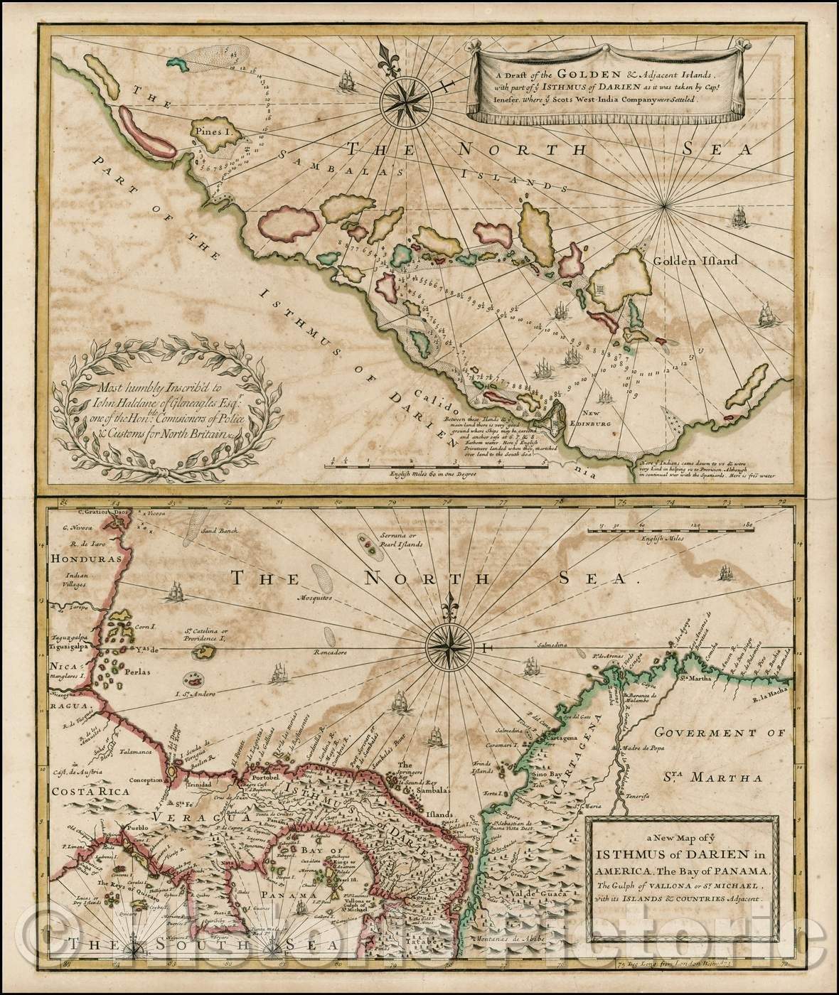 Historic Map - A Draft of the Golden & Adjacent Islands, with part of ye Isthmus of Darien, 1721, John Senex - Vintage Wall Art