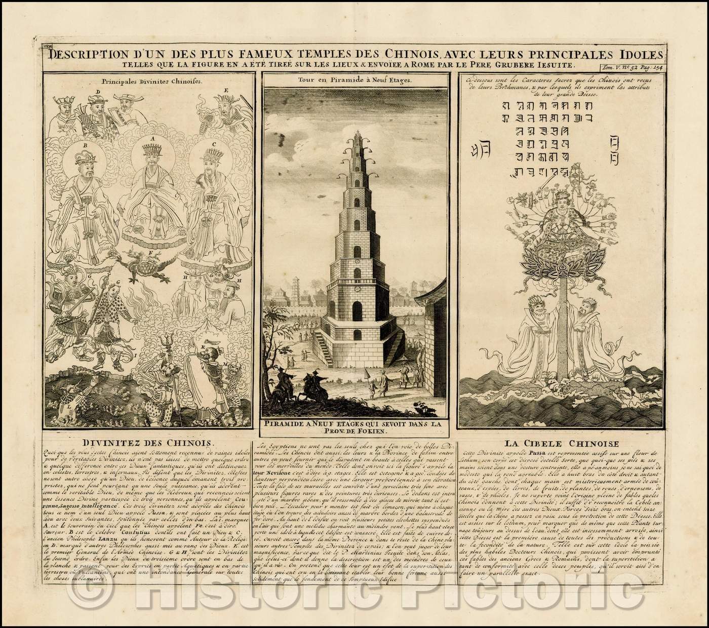 Historic Map - Description d' un des plus Fameux Temples des Chinois/Description of one of the most Famous Temples Chinese, 1719, Henri Chatelain - Vintage Wall Art