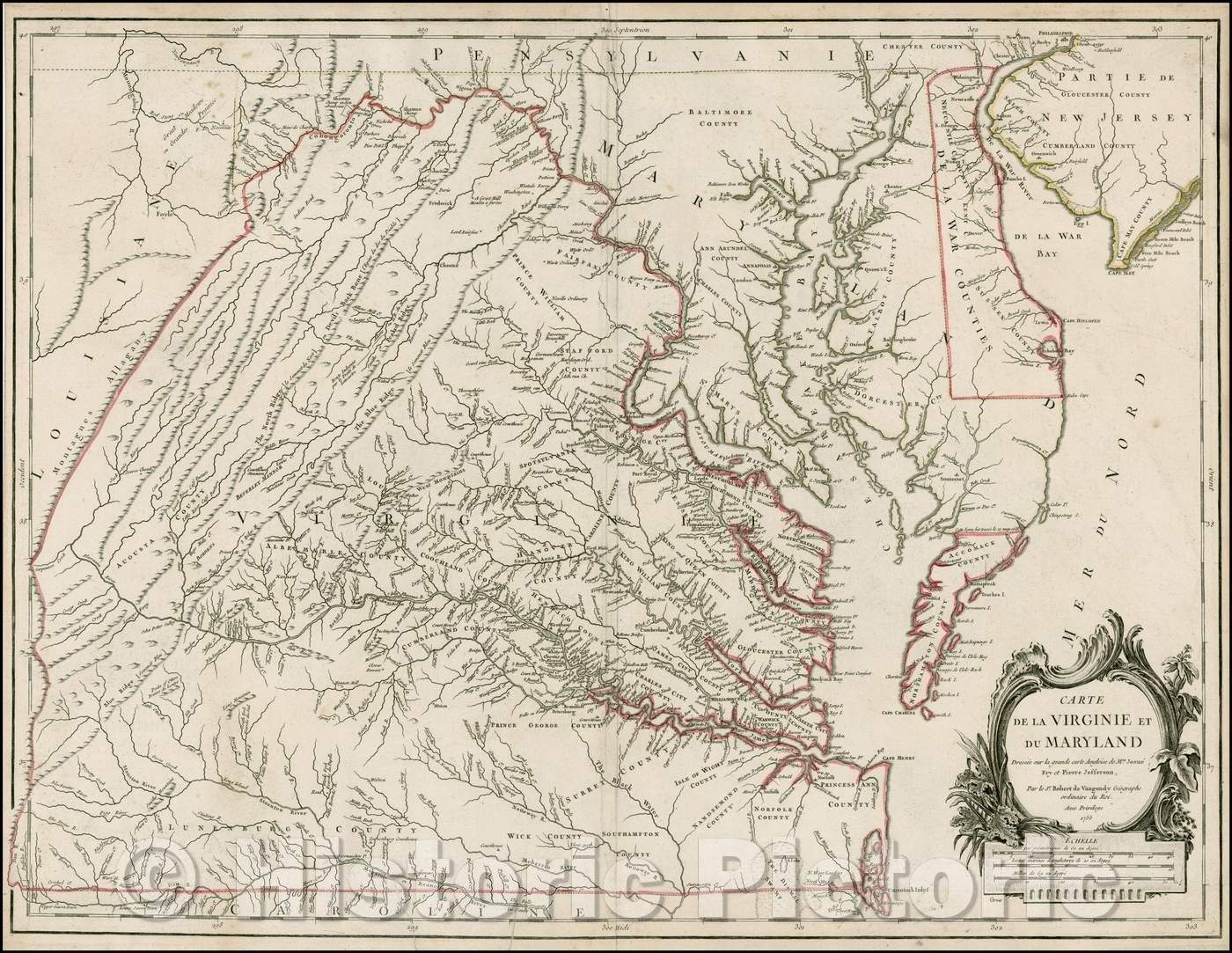 Historic Map - Carte De La Virginie Et Du Maryland Dressee sur la grande carte Angloise, 1755, Gilles Robert de Vaugondy v1