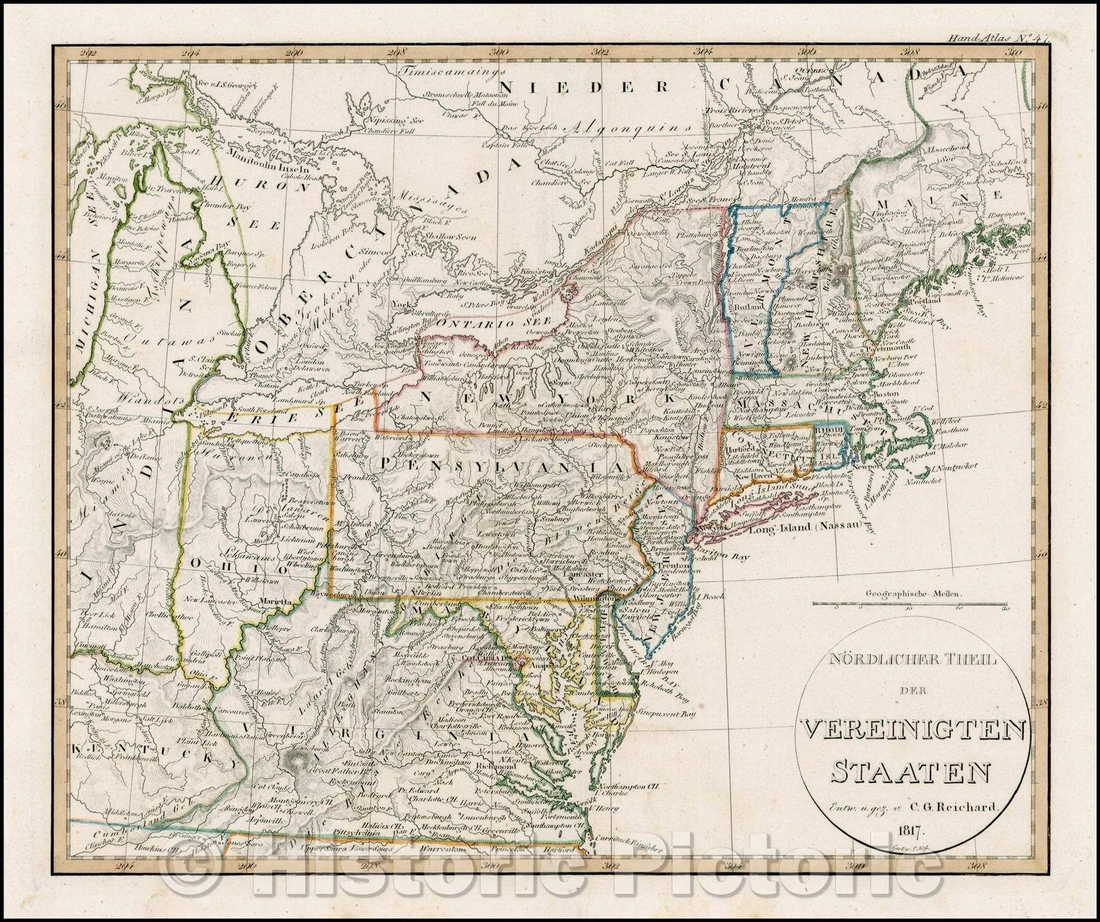 Historic Map - Der Nordliche Theil des Vereignigten Staaten Von Nord America, 1817, Adolf Stieler - Vintage Wall Art
