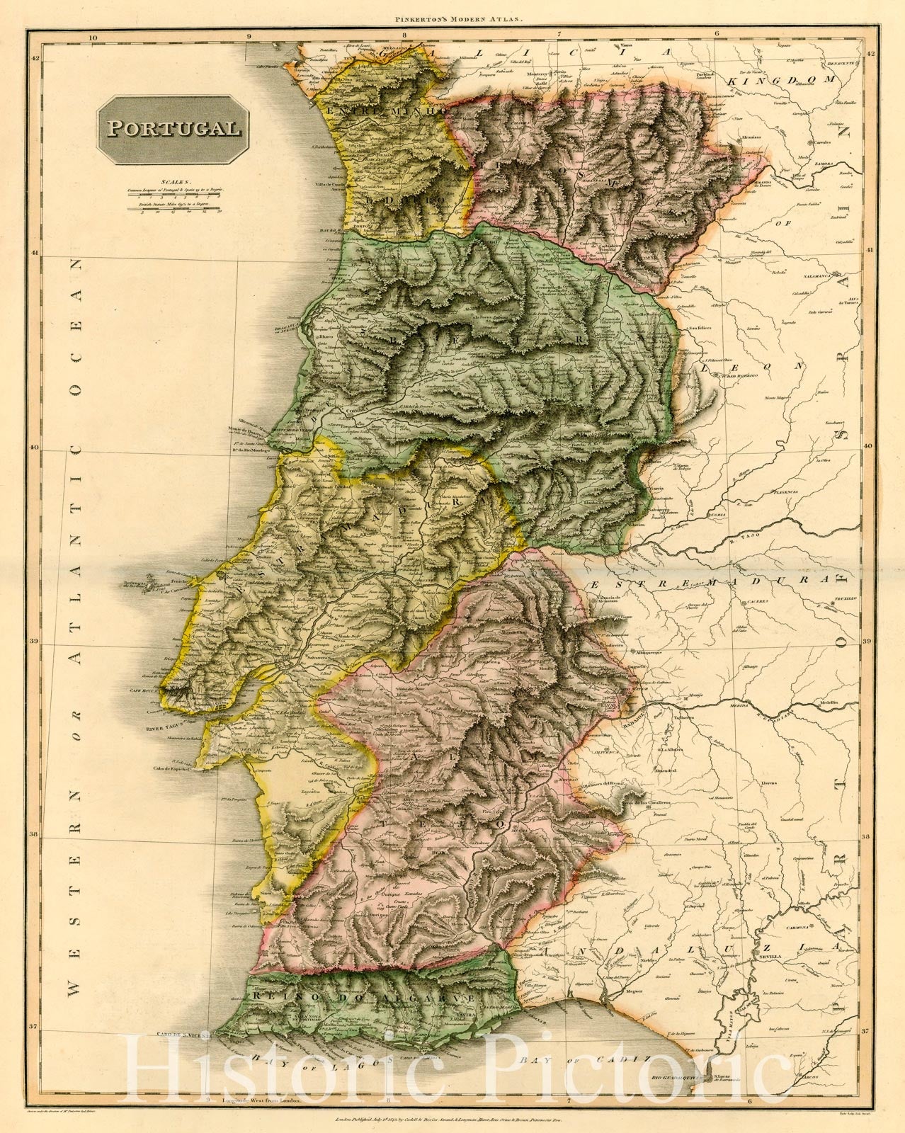 Portugal - Provincial Map, 1812 | Hand-Colored Historical Map Print
