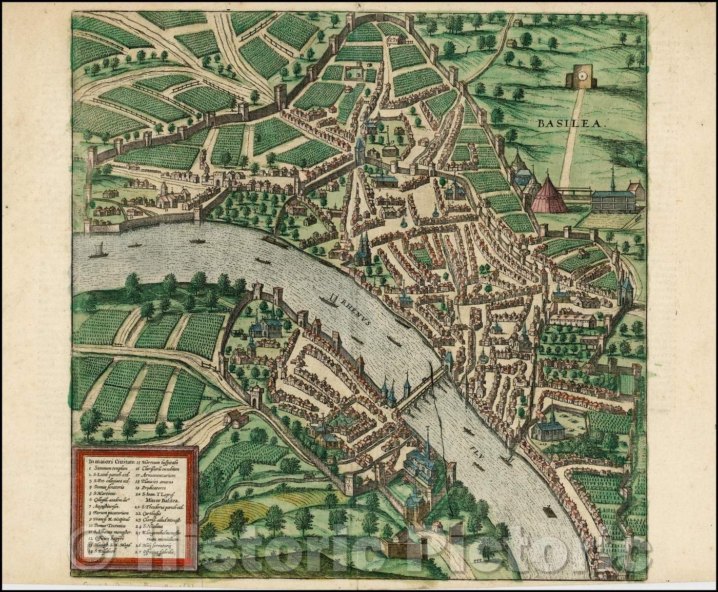 Historic Map - Basilea, 1572, Georg Braun - Vintage Wall Art
