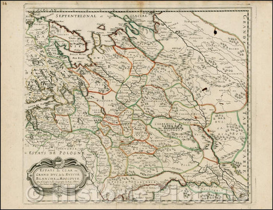 Historic Map - Estats du Czar ou Grand duc de la Russie Blanche/Sanson's Map of Russia, Poland and Ukraine,Gulf of Finland to Petite Tartary, 1648 - Vintage Wall Art