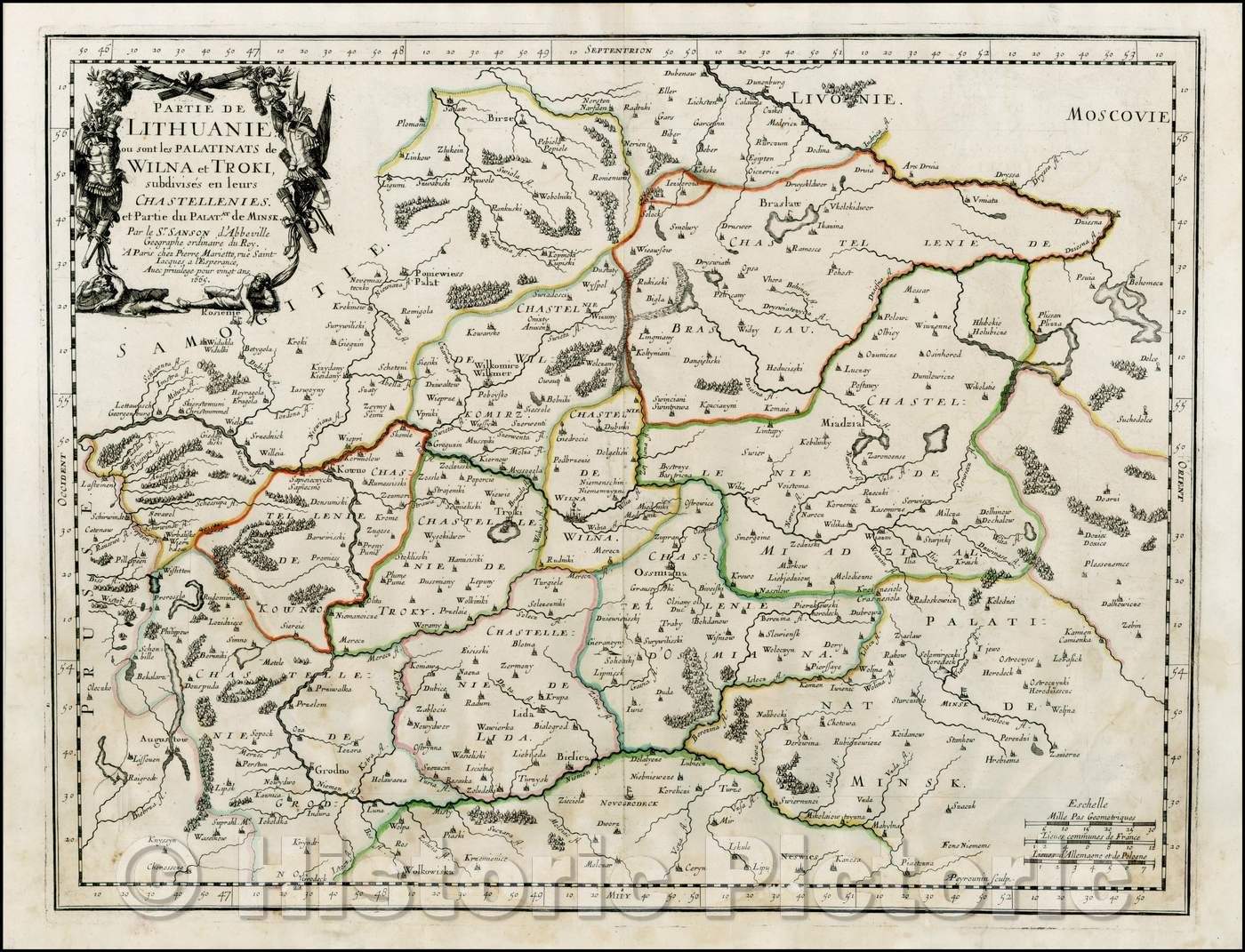 Historic Map - Partie De Lithuanie ou sont les Palatinats de Wilna et Troki, subdvises en leurs Chastellenies/Regional Map, centered on Wilna, 1665 - Vintage Wall Art
