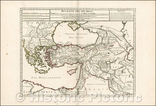 Historic Map - Retraite Des Dix Mille Tabula conspectum exhibens Regionum omnium quas Cyrus Junior, 1740, Philippe Buache - Vintage Wall Art