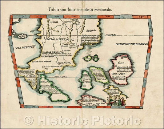 Historic Map - Tabula Nova Indiae orientalis & meridionalis, 1522, Lorenz Fries - Vintage Wall Art