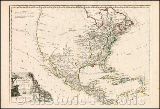 Historic Map - L'Amerique Septentrionale ou se remarquent Les Etats Unis, 1796, Louis Brion de la Tour v1