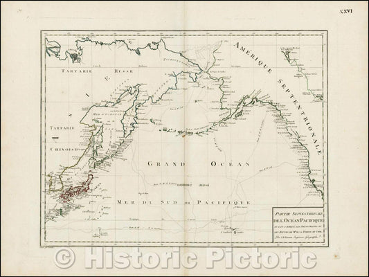 Historic Map - Partie Septentrionale De L'Ocean Pacifique ou L'on Marque Les Decouvertes Et Les Routes De Mrs. De La Perouse et Cook, 1820, Jean Baptiste Poirson - Vintage Wall Art
