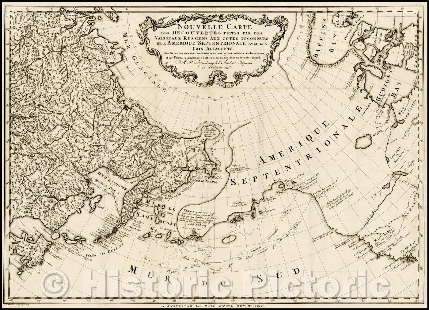 Historic Map - Nouvelle Carte Des Decouvertes Faites par Des Vaisseaux Russiens Aux Cotes Inconnues De L'Amerique Septentrionale, 1758, Gerhard Friedrich Muller - Vintage Wall Art