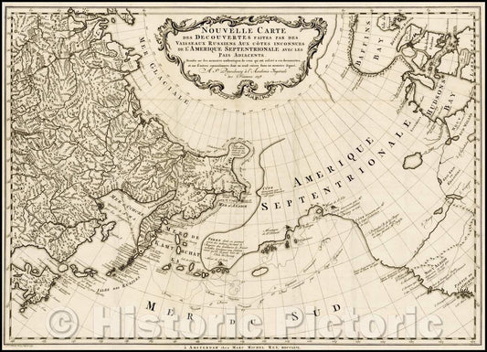 Historic Map - Nouvelle Carte Des Decouvertes Faites par Des Vaisseaux Russiens Aux Cotes Inconnues De L'Amerique Septentrionale, 1758, Gerhard Friedrich Muller - Vintage Wall Art