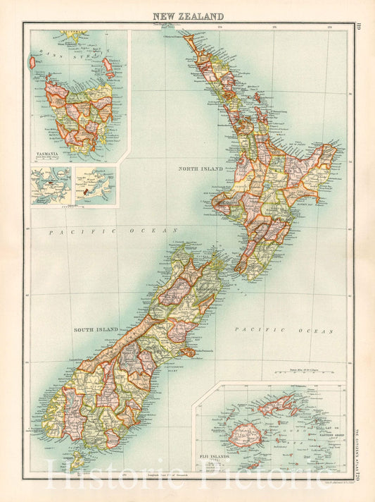 New Zealand - Regional Map with Insets, 1880 ca | Historical Map Print