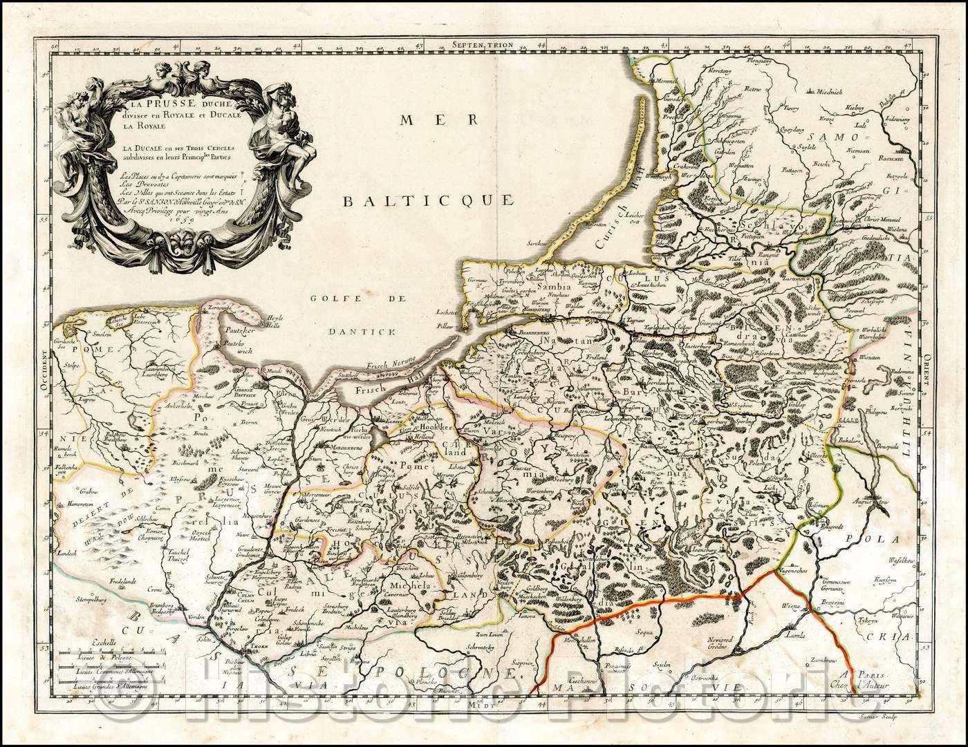 Historic Map - La Prusse Duche divisee en Royale et Ducale La Royale/Sanson's Map of the Region is one of the most and updated Maps of the Period, 1659 - Vintage Wall Art