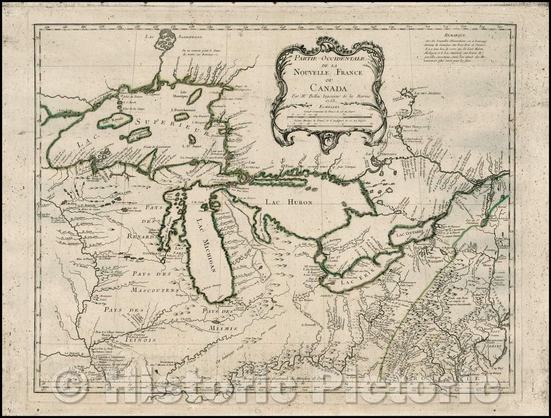 Historic Map - Partie Occidentale De La Nouvelle France ou Canada Par Mr. Bellin Ingenieur de la Marine, 1755, Jacques Nicolas Bellin v1