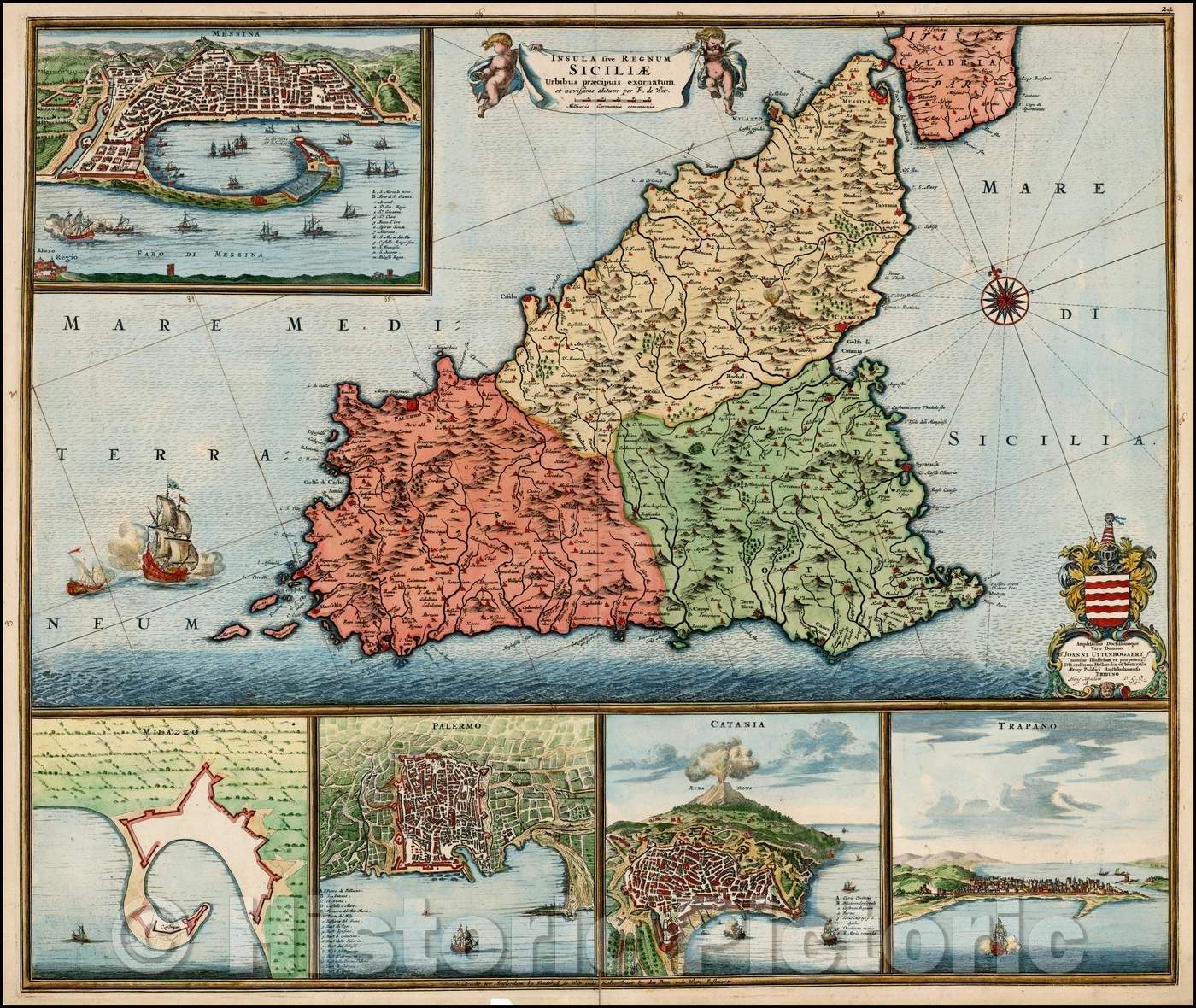Historic Map - Insula sive Regnum Siciliae Urbibus praecipuis exornatum, 1680, Frederick De Wit v1