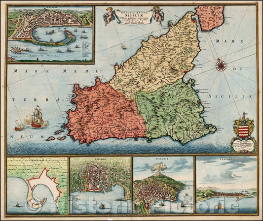 Historic Map - Insula sive Regnum Siciliae Urbibus praecipuis exornatum, 1680, Frederick De Wit v1