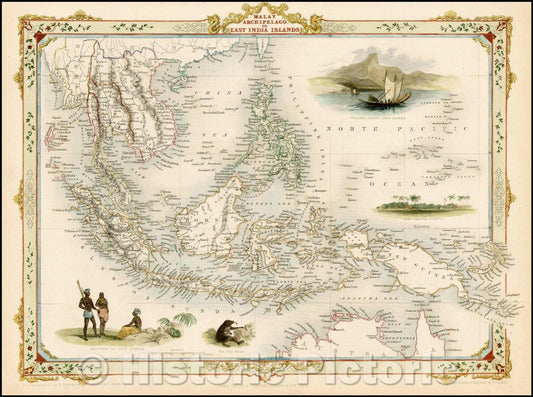 Historic Map - Malay Archipelago, or East India Islands, 1851, John Tallis - Vintage Wall Art