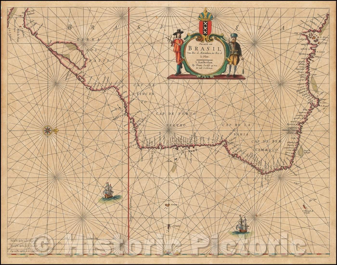 Historic Map - Pascaerte van Brasil van Rio de Maranhaon tot Rio de la Plata, 1662, Caspar Lootsman v2