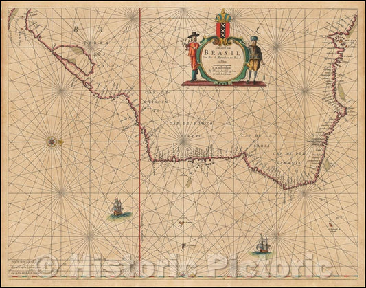Historic Map - Pascaerte van Brasil van Rio de Maranhaon tot Rio de la Plata, 1662, Caspar Lootsman v2