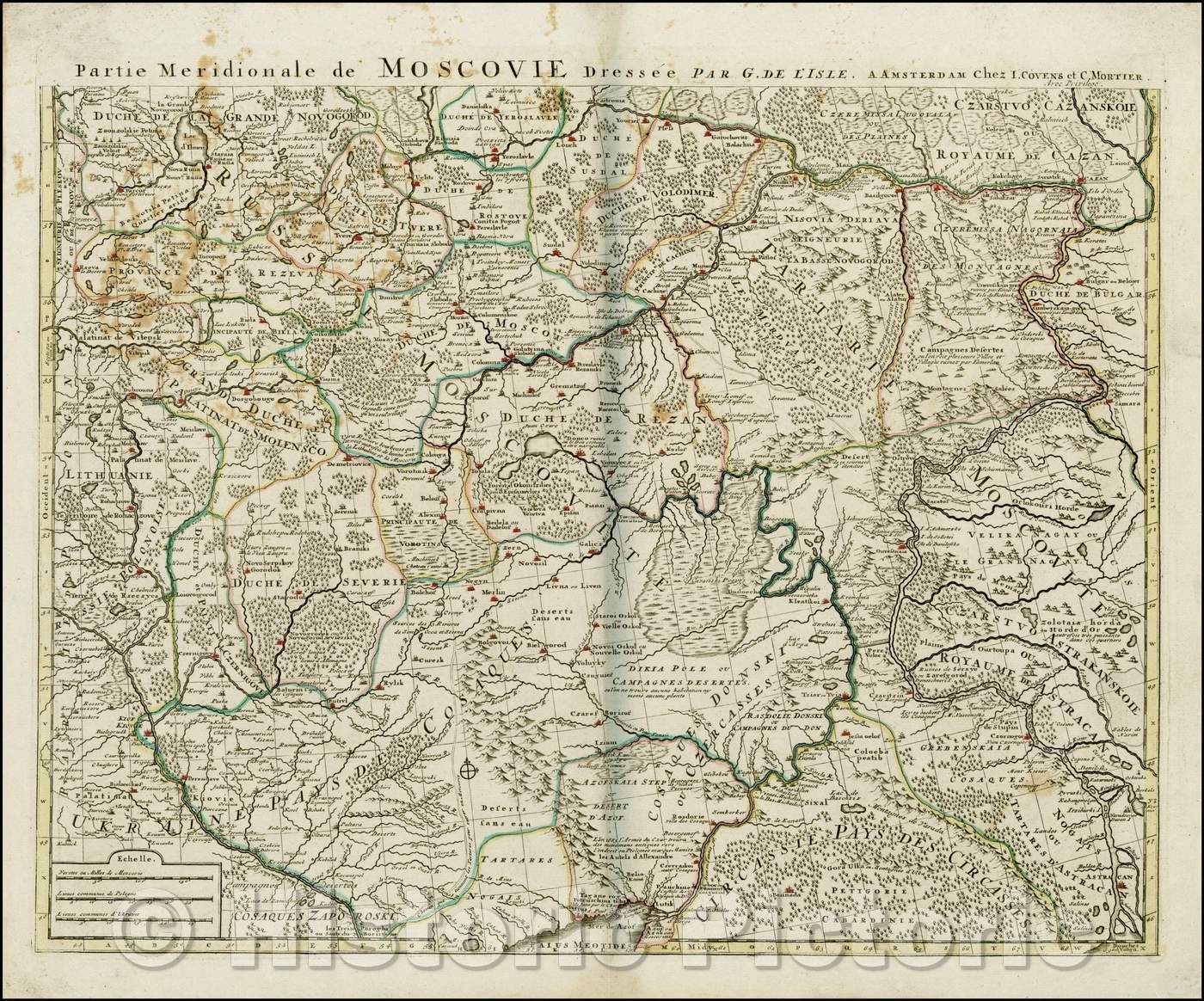 Historic Map - Partie Meridionale de Moscovie Dressee Par G. de L'Isle/Map of Southern Russia and the Ukraine, 1740, Johannes Covens - Vintage Wall Art