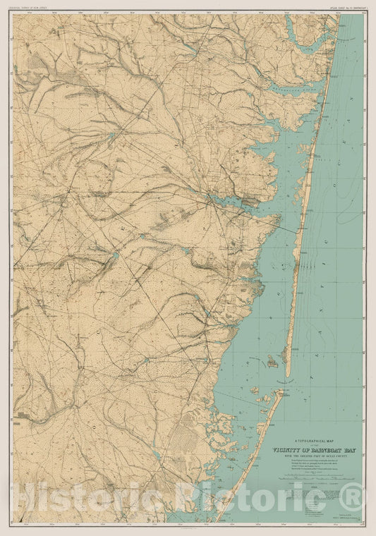 Historic Map - A Topographical Map of the Vicinity of Barnegat Bay with hte Greater Part of Ocean County, 1886, Geological Survey of New Jersey - Vintage Wall Art