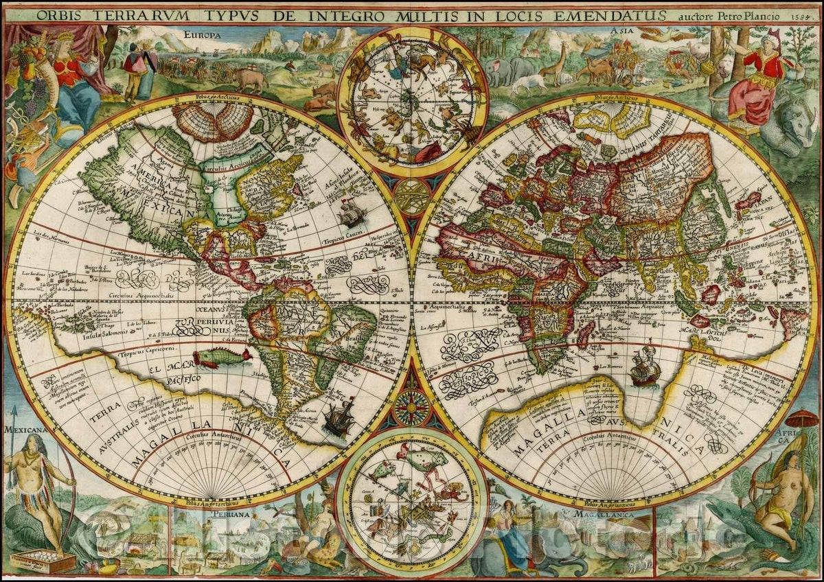 Historic Map - Orbis Terrarum Typus De Integro Multis In Locis Emendatus auctore Petro Plancio 1594, 1594, Petrus Plancius v2