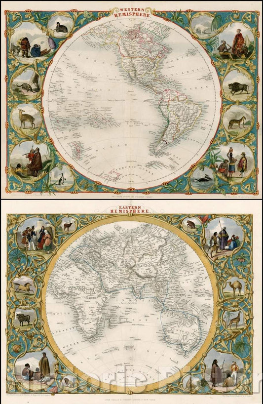 Historic Map - Western Hemisphere and Eastern Hemisphere, 1851, John Tallis v1