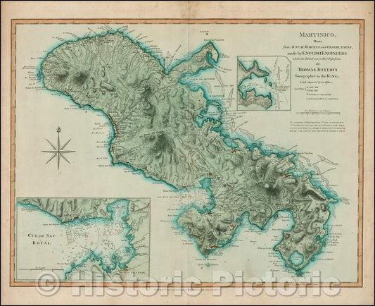 Historic Map - Martinico, Done from Actual Surveys and Observations made, 1798, Laurie & Whittle - Vintage Wall Art