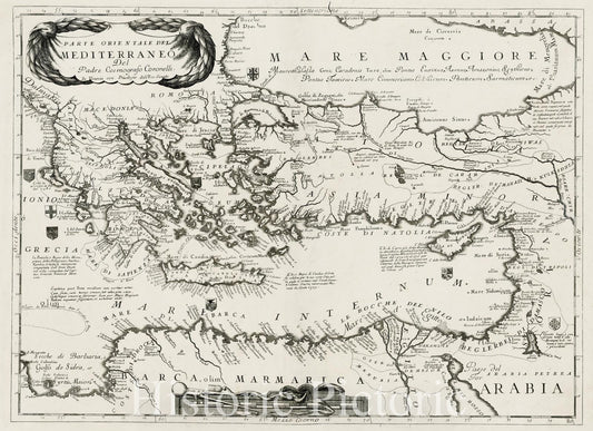 Historic Map - Partie Orientalie De Mediterraneo Del Padre Cosmografo Coronelli/Eastern part of the Mediterranean Basin, nice representation of Cyprus, 1686 - Vintage Wall Art