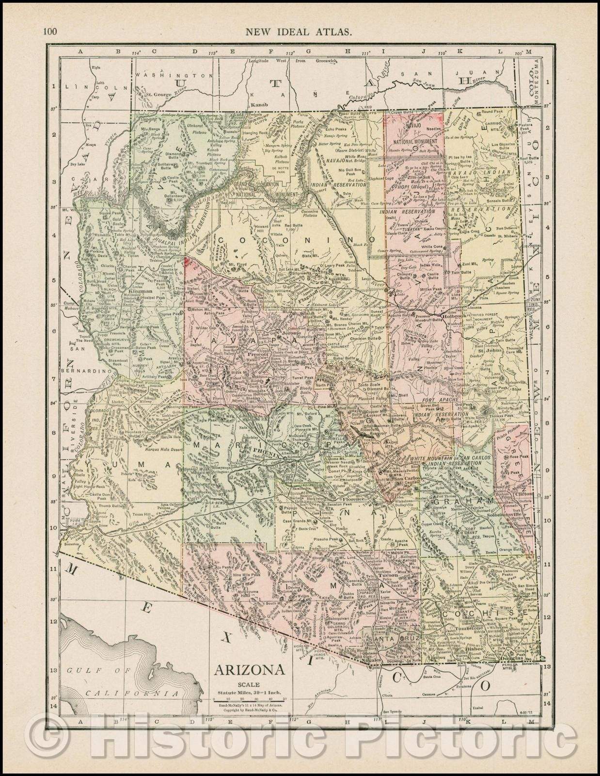 Historic Map - Nevada, 1905, Rand McNally & Company - Vintage Wall Art