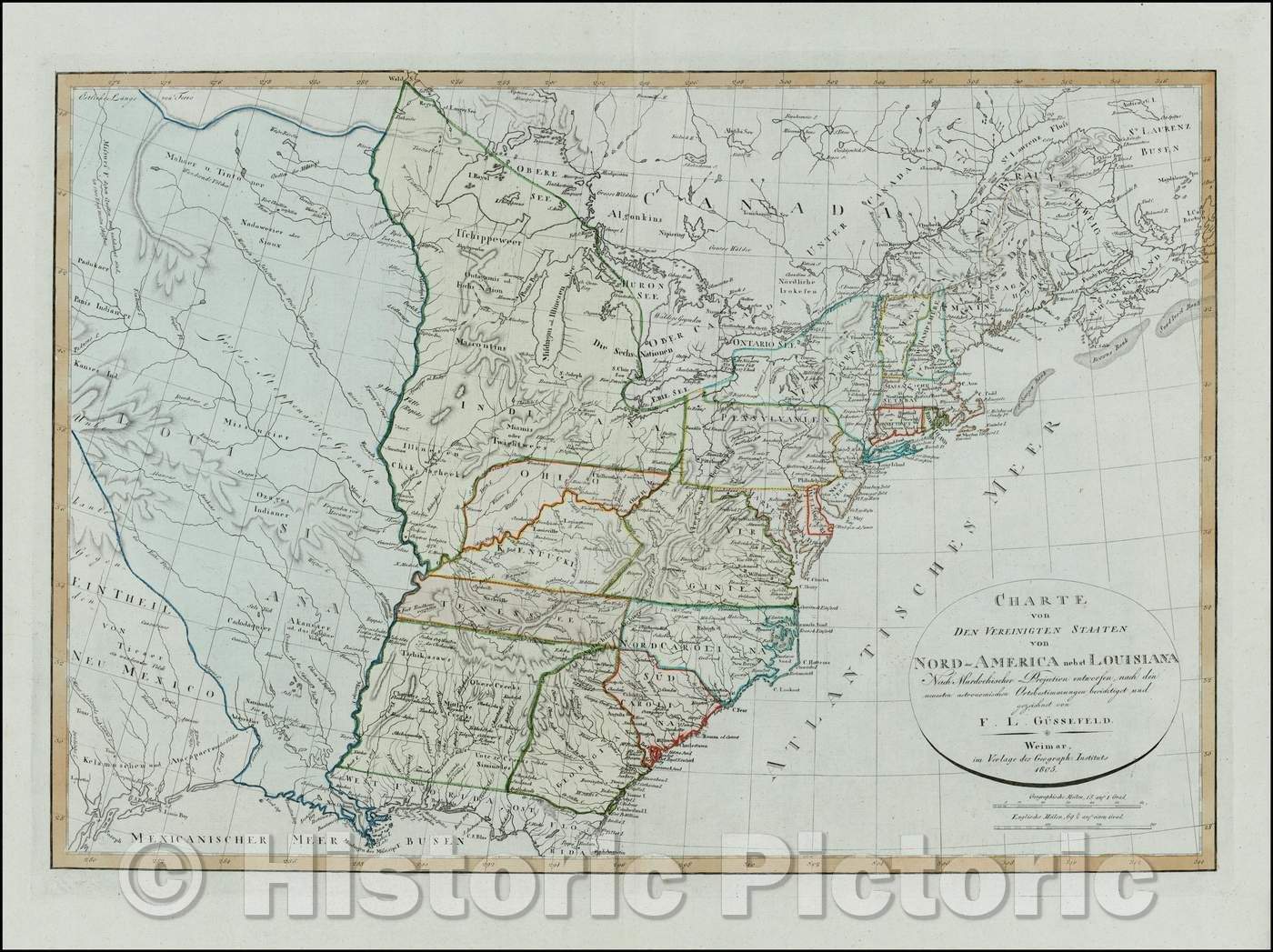 Historic Map - Charte von Den Vereinigten Staaten von Nord-America nebst Louisiana, 1805, Franz Ludwig Gussefeld v1