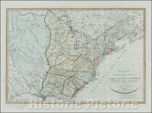 Historic Map - Charte von Den Vereinigten Staaten von Nord-America nebst Louisiana, 1805, Franz Ludwig Gussefeld v1