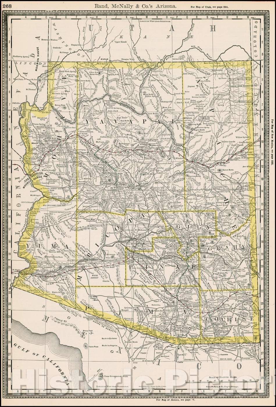 Historic Map - Rand McNally & Co.'s Arizona, 1882, Rand McNally & Company - Vintage Wall Art