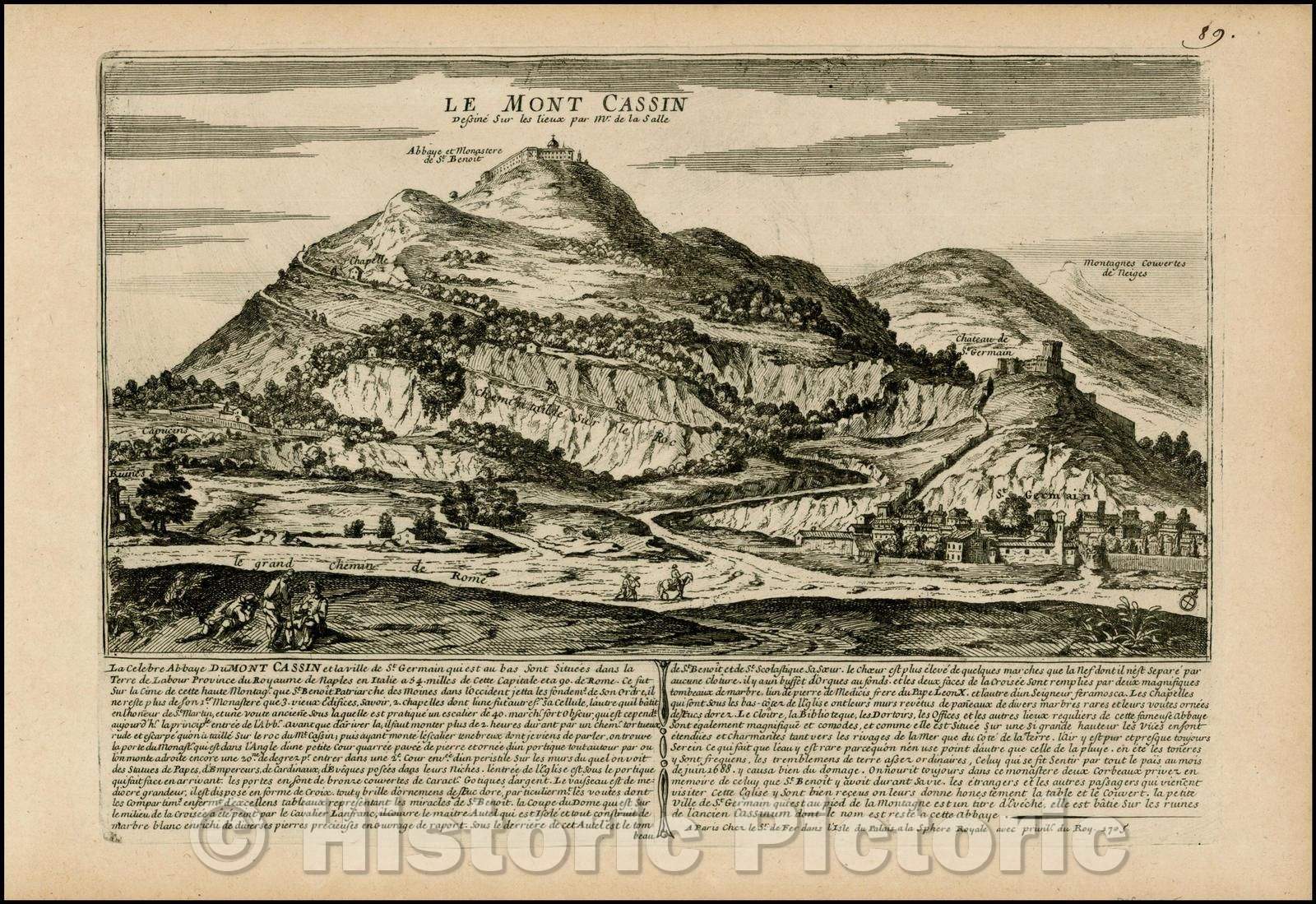 Historic Map - Le Mont Cassin/View of Mount Cassin and surrounding villages, from De Fer's <em>Atlas Curieux.< / em>< / p>, 1705, Nicolas de Fer - Vintage Wall Art