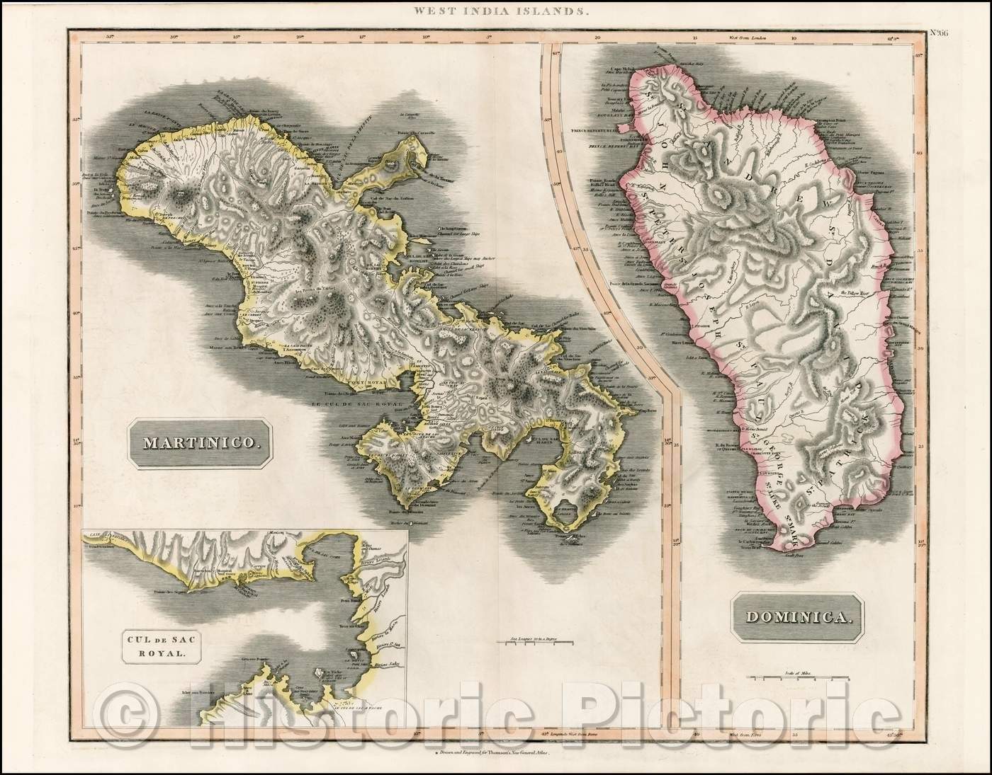 Historic Map - Martinico [and] Dominica, 1815, John Thomson - Vintage Wall Art