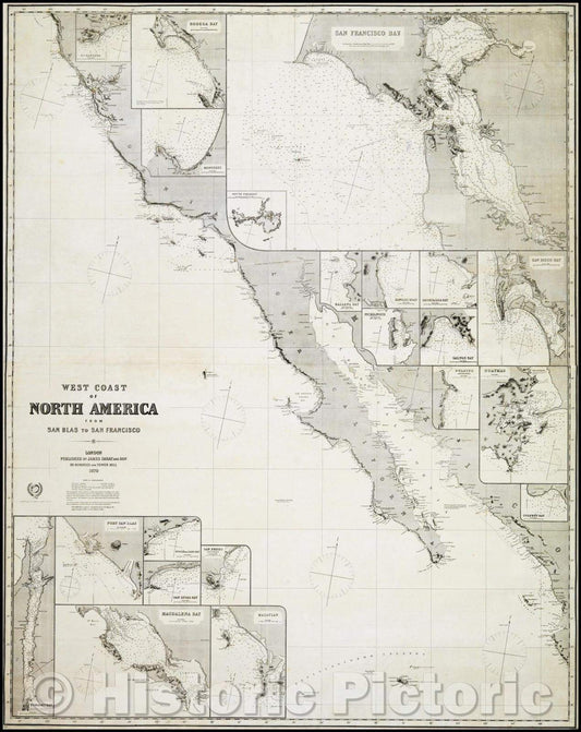 Historic Map - West Coast Of North America From San Blas To San Francisco, 1870, James Imray & Son - Vintage Wall Art