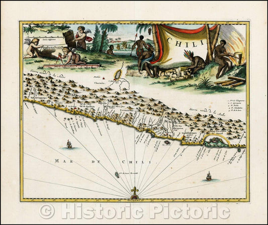 Historic Map - Chili, 1671, John Ogilby - Vintage Wall Art