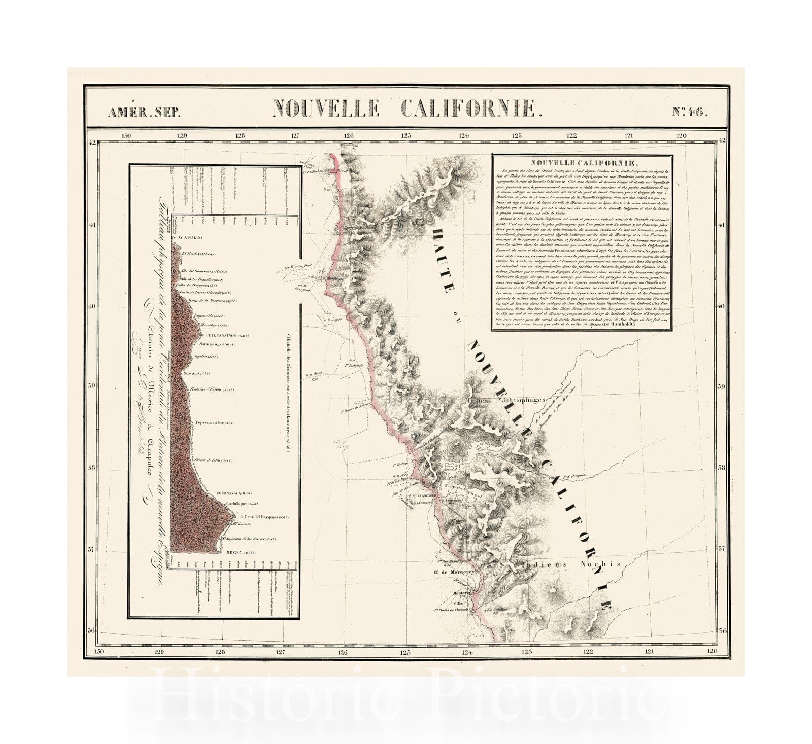 Nouvelle Californie Map (San Francisco & Monterey Bay Region) - 1825 Historical Print