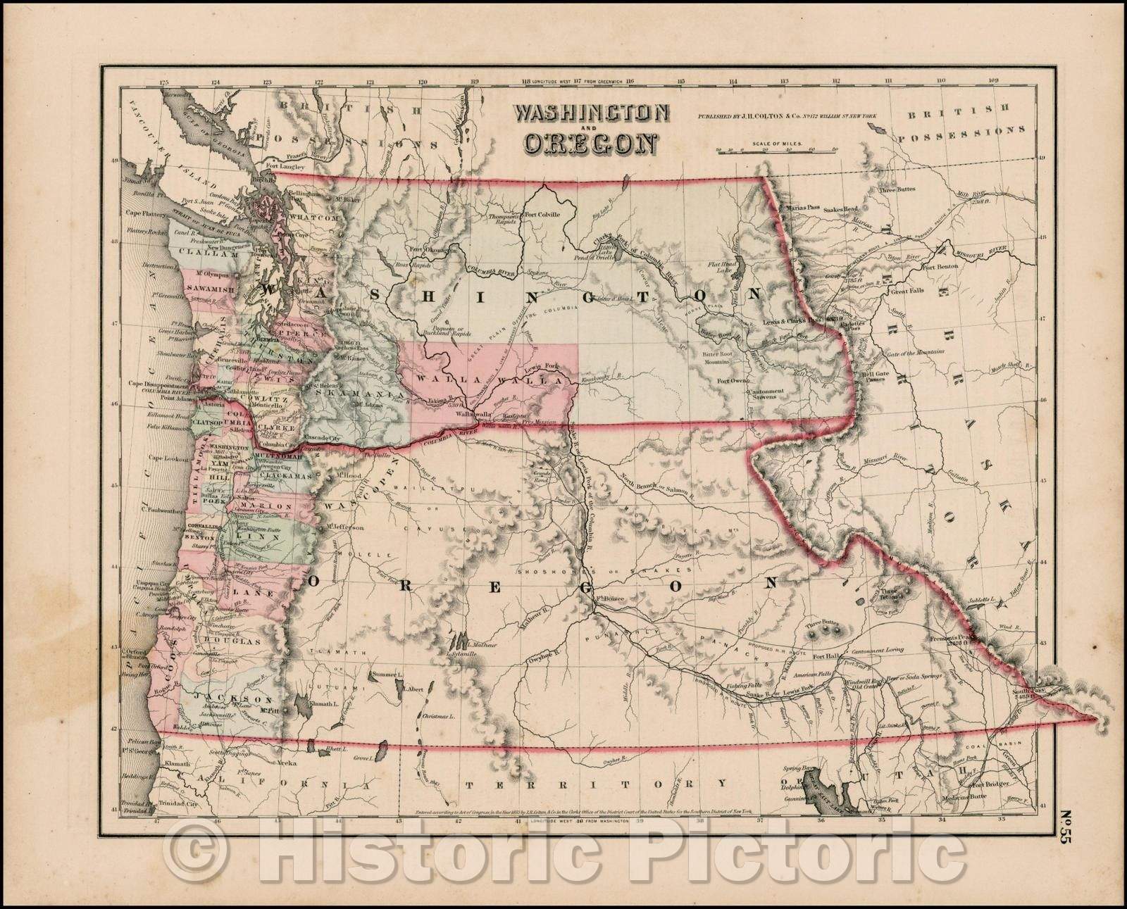 Historic Map - Washington and Oregon, 1857, Joseph Hutchins Colton v1