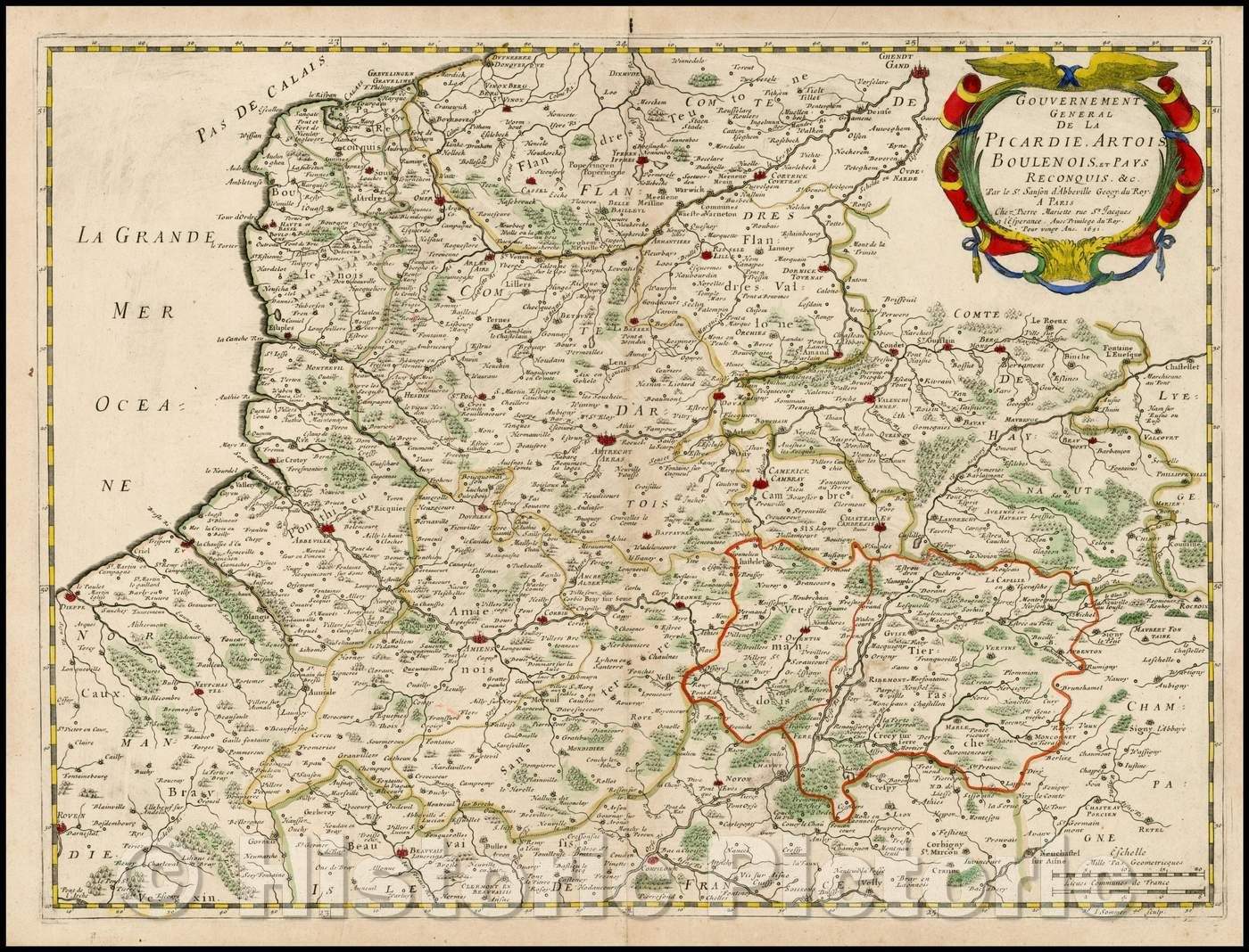 Historic Map - Gouvernement General De La Picardie, Artois, Boulenois :: Picardie, Artois and Boulenois by the famous french cartographer Nicolaus Sanson, 1651 - Vintage Wall Art
