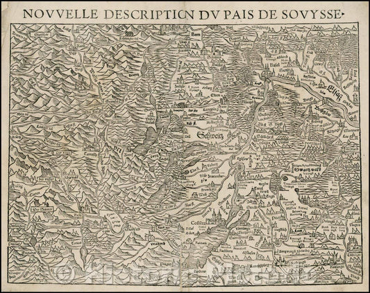 Historic Map - Nouvelle Description Du Pais De Souysse, 1555, Sebastian M?nster - Vintage Wall Art