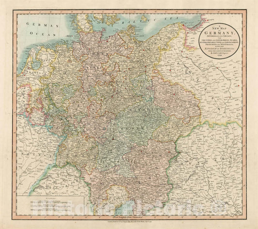 Historic Map - Germany, Divided Into Its Circles; viz. The Upper and Lower Rhine, Sabia, Austria, Bavaria, Upper and Lower Saxony, 1799, John Cary - Vintage Wall Art