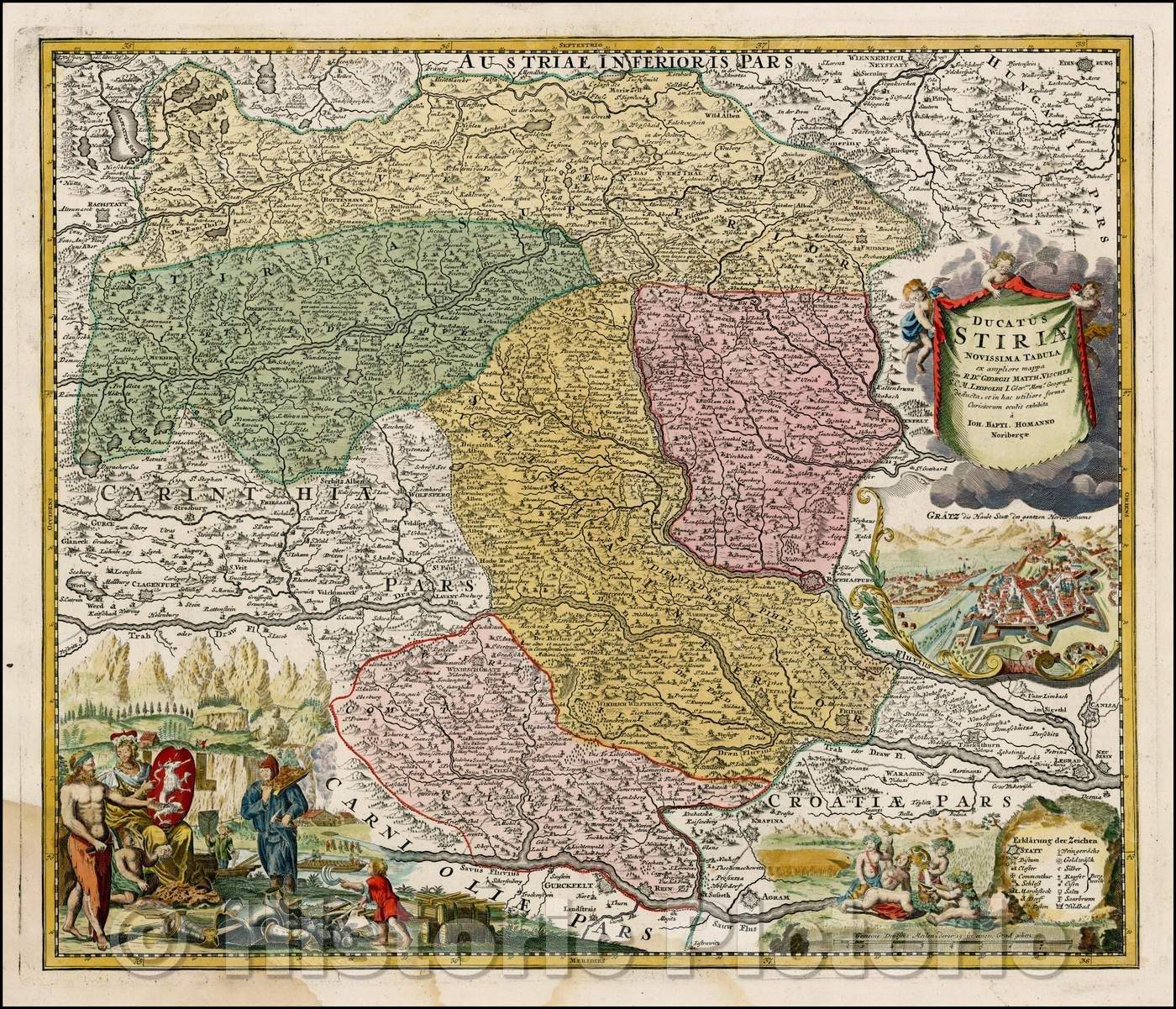 Historic Map - Ducatus Stiriae Novissima Tabula exampliore Mappa olim R.Dni. Georgii Matth. Vischer/Map of Steiermark, Austria, 1720, Johann Baptist Homann - Vintage Wall Art