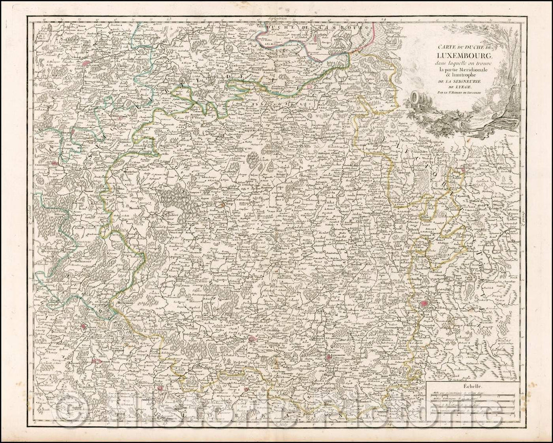 Historic Map - Carte Du Duche De Luxembourg dans laquelle on trouve la partie Merid/cartouche, Cities, towns, rivers, castles, chruches, roads tc, 1755 - Vintage Wall Art