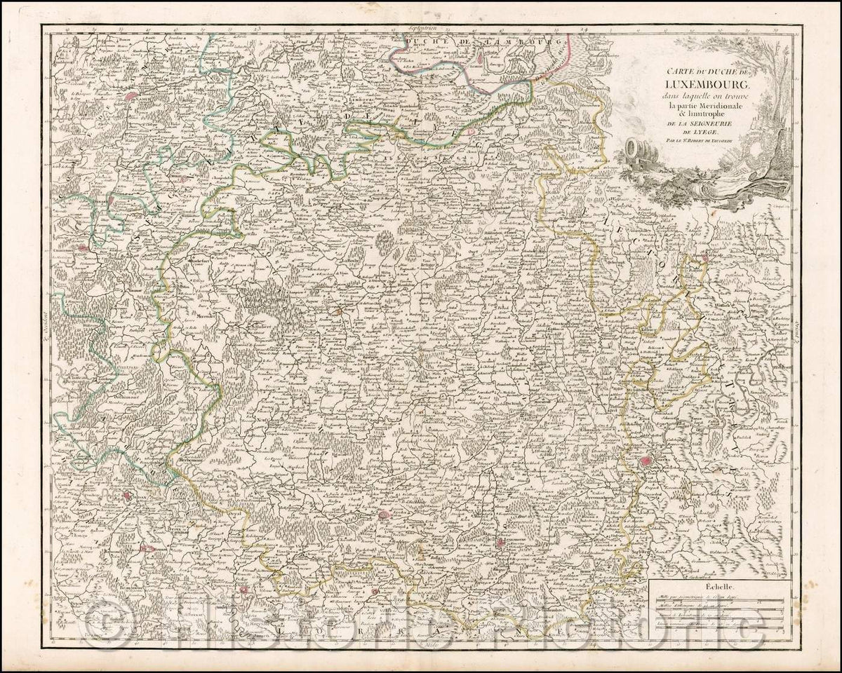 Historic Map - Carte Du Duche De Luxembourg dans laquelle on trouve la partie Merid/cartouche, Cities, towns, rivers, castles, chruches, roads tc, 1755 - Vintage Wall Art