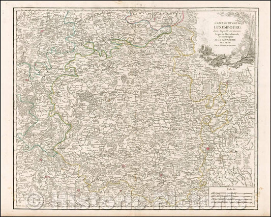 Historic Map - Carte Du Duche De Luxembourg dans laquelle on trouve la partie Merid/cartouche, Cities, towns, rivers, castles, chruches, roads tc, 1755 - Vintage Wall Art