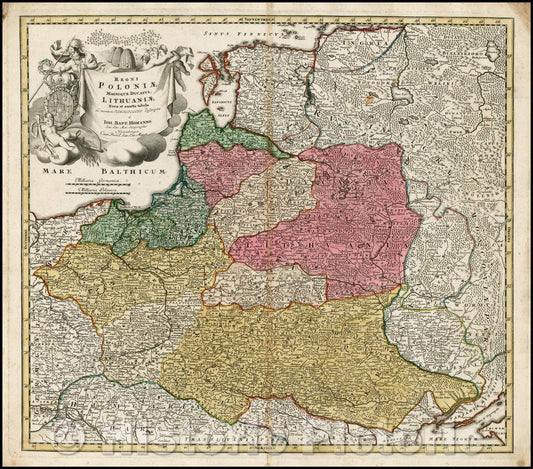 Historic Map - Regni Poloniae Magnique Ducatus Lithuaniae Nova et exacta tabula ad memtem Starovolcy descripta, 1729, Johann Baptist Homann - Vintage Wall Art
