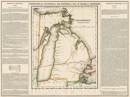 Michigan Territory - Early Settlement Map, 1823 | Historical Map Print
